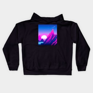 Colorfull mountain sunset with a comet passing by Kids Hoodie